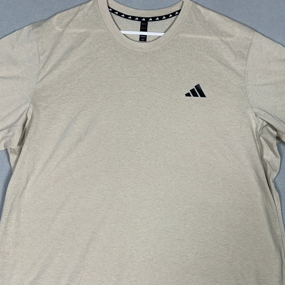 Adidas Aeroready T-Shirt Mens Large Beige Heather Crewneck Logo Short Sleeve Tee